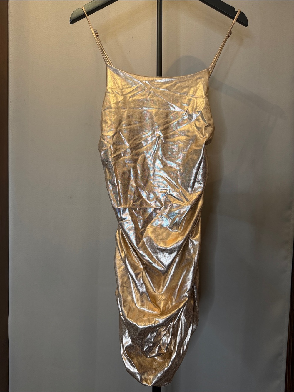 Fashion Nova Metallic Gold Midi Slip Dress